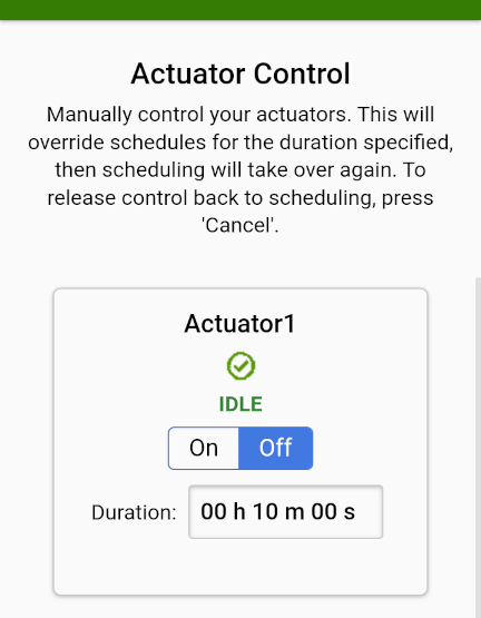 VegeHub Setup Screenshot - Actuator Control