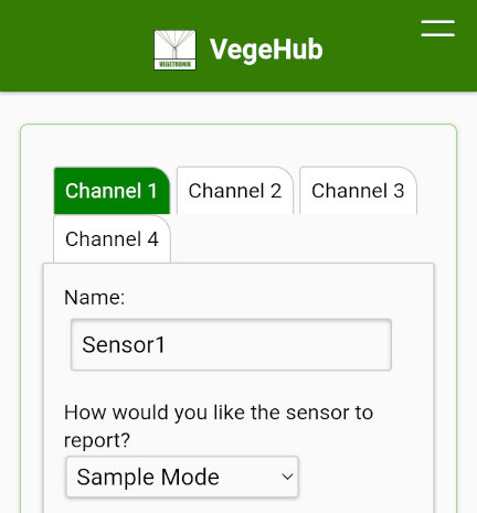 VegeHub Setup ScreenShot - Sensor Setup Page