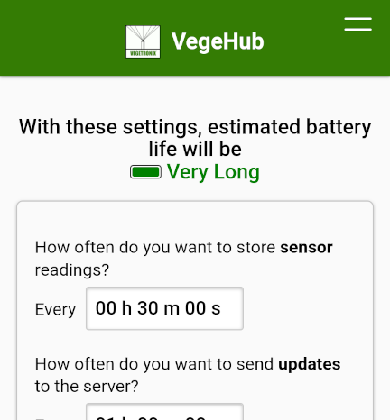 VegeHub Setup ScreenShot - Settings Page