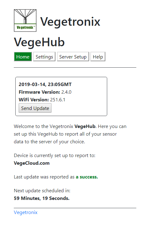 VegeHub Setup ScreenShot - Home