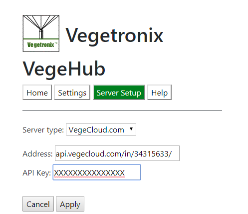 VegeHub Setup ScreenShot - Server Setup