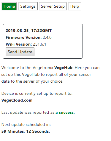 VegeHub Setup ScreenShot - Home