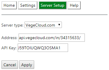 VegeHub Setup ScreenShot - Server Setup