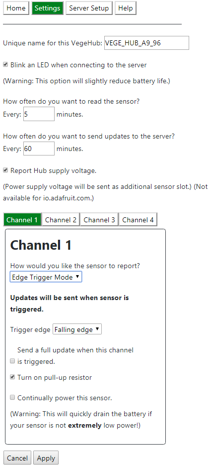 VegeHub Setup ScreenShot - Edge Trigger